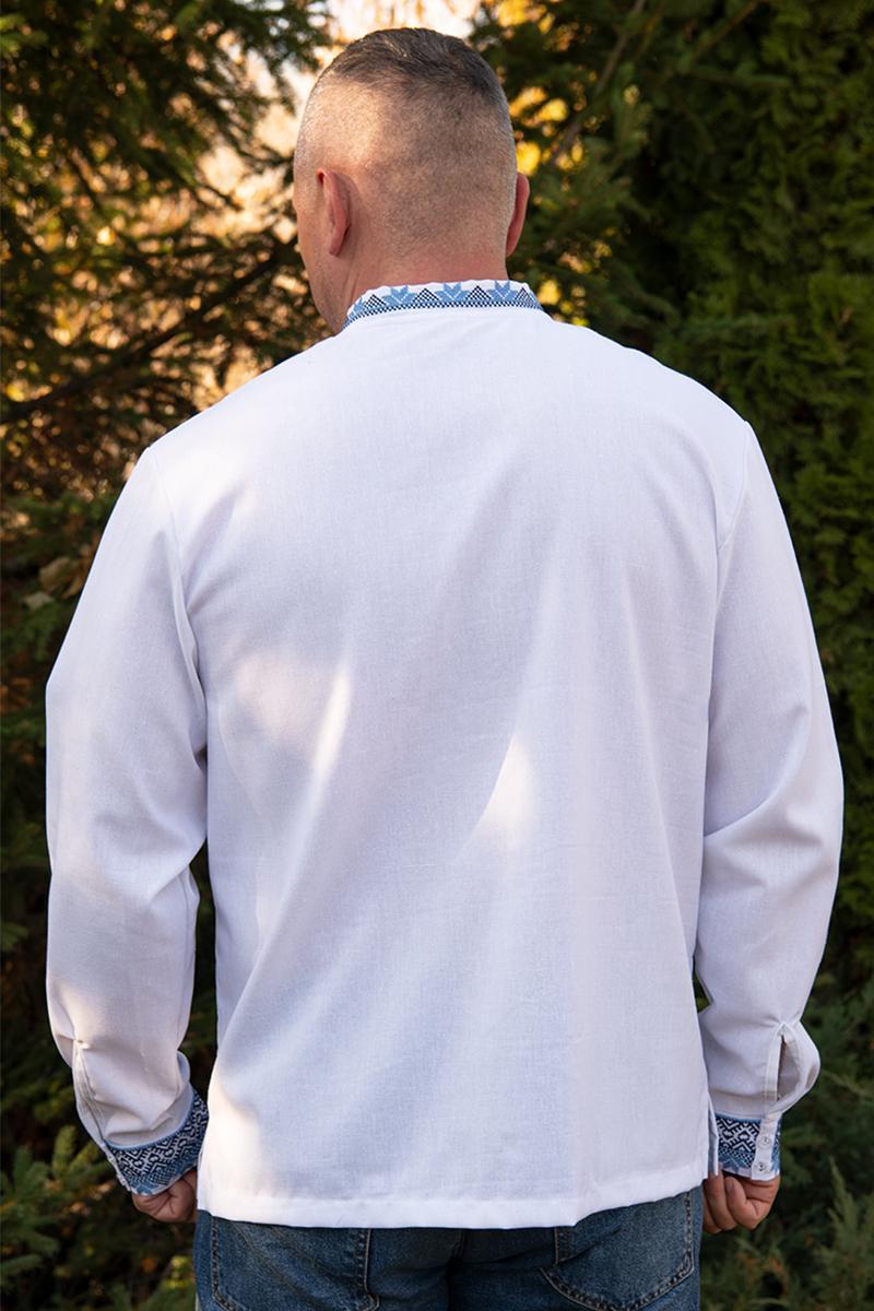 Вышиванка мужская из льна с сине-голубой вышивкой 2XL Белый (2426596401) - фото 6 Вышиванка мужская из льна с сине-голубой вышивкой 2XL Белый (2426596401) - фото 6