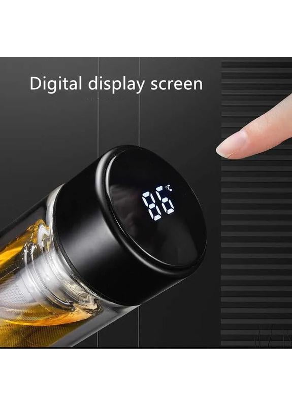 Бутылка-термос стеклянная с двойными стенками и датчиком тепла Tee 350 мл Черный (404640) - фото 4