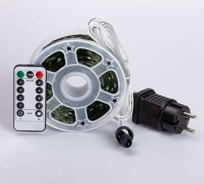 Гирлянда Роса нить с пультом 2000 LED 200 м от сети зеленый провод Белый - фото 11