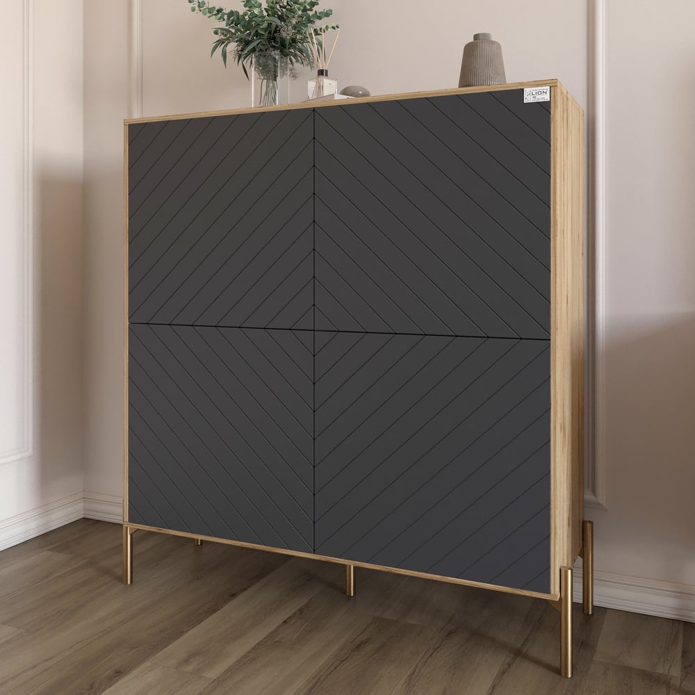Комод-пенал Lion Амарант 114x40x126,5 см Дуб Аппалачи/Графитовый (LION-042038)