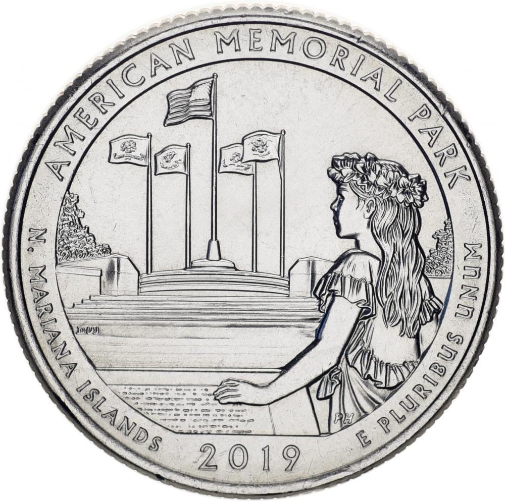Коллекционная монета США 25 центов квотер 2019 P «47-й парк Мемориал парк» UNC