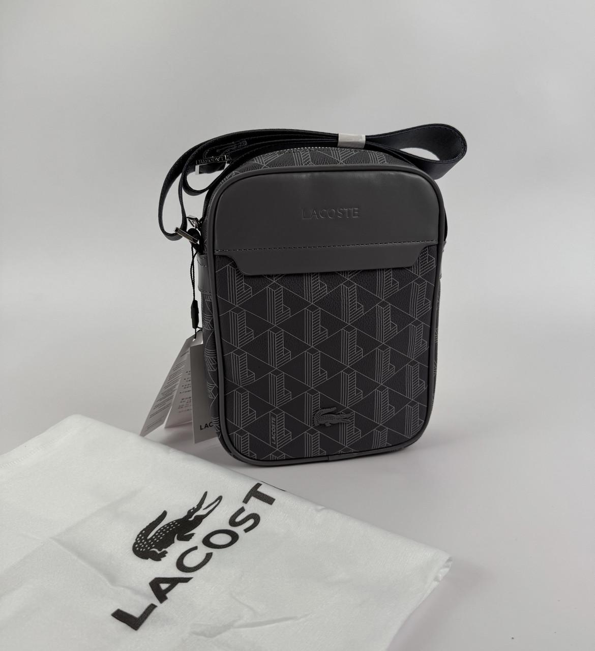 Барсетка Lacoste через плечо монограммная Серый