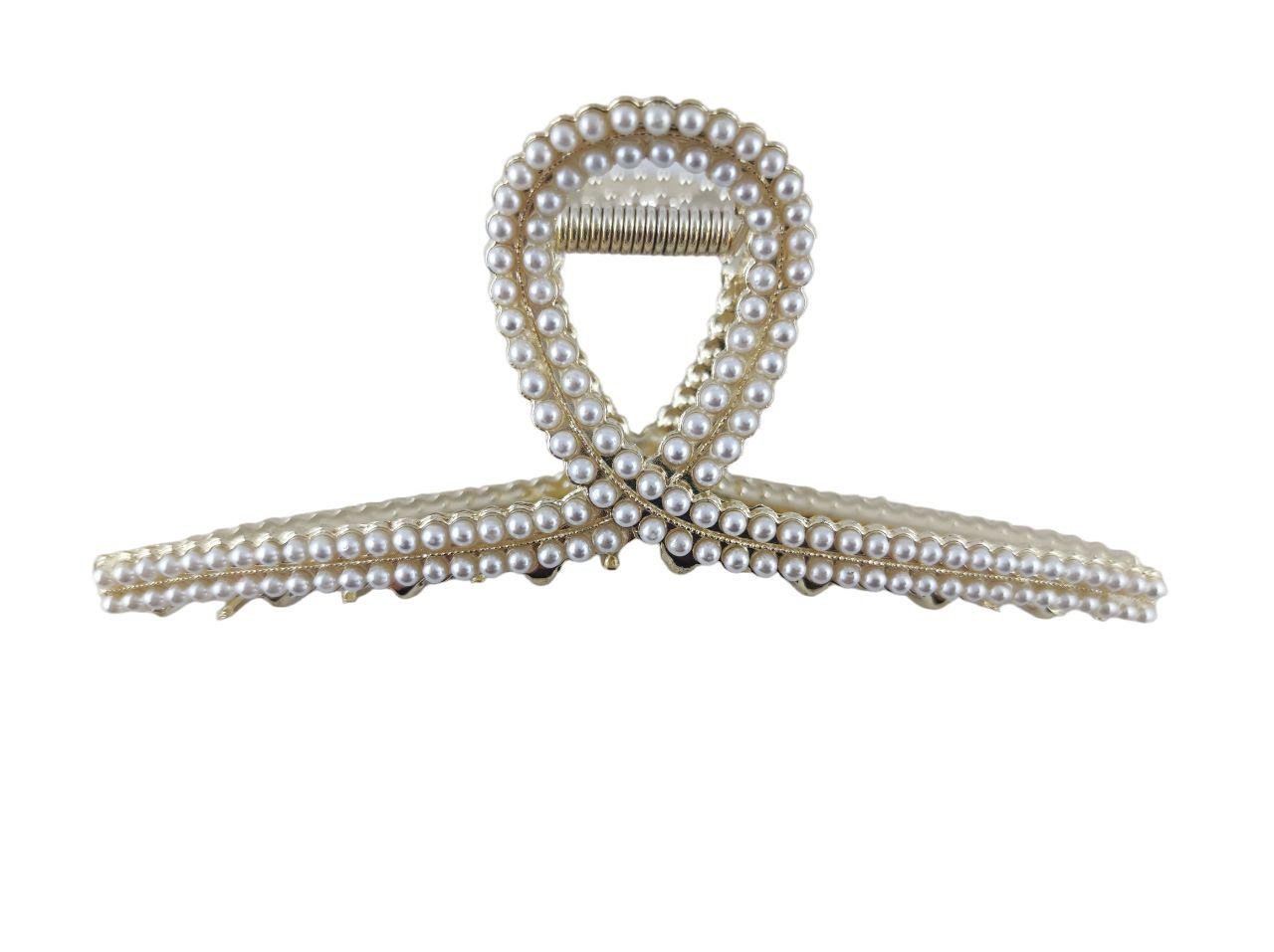 Шпилька-краб для волосся пластмасова Перли 115 см Золотистий (136349) Шпилька-краб для волосся пластмасова Перли 115 см Золотистий (136349)