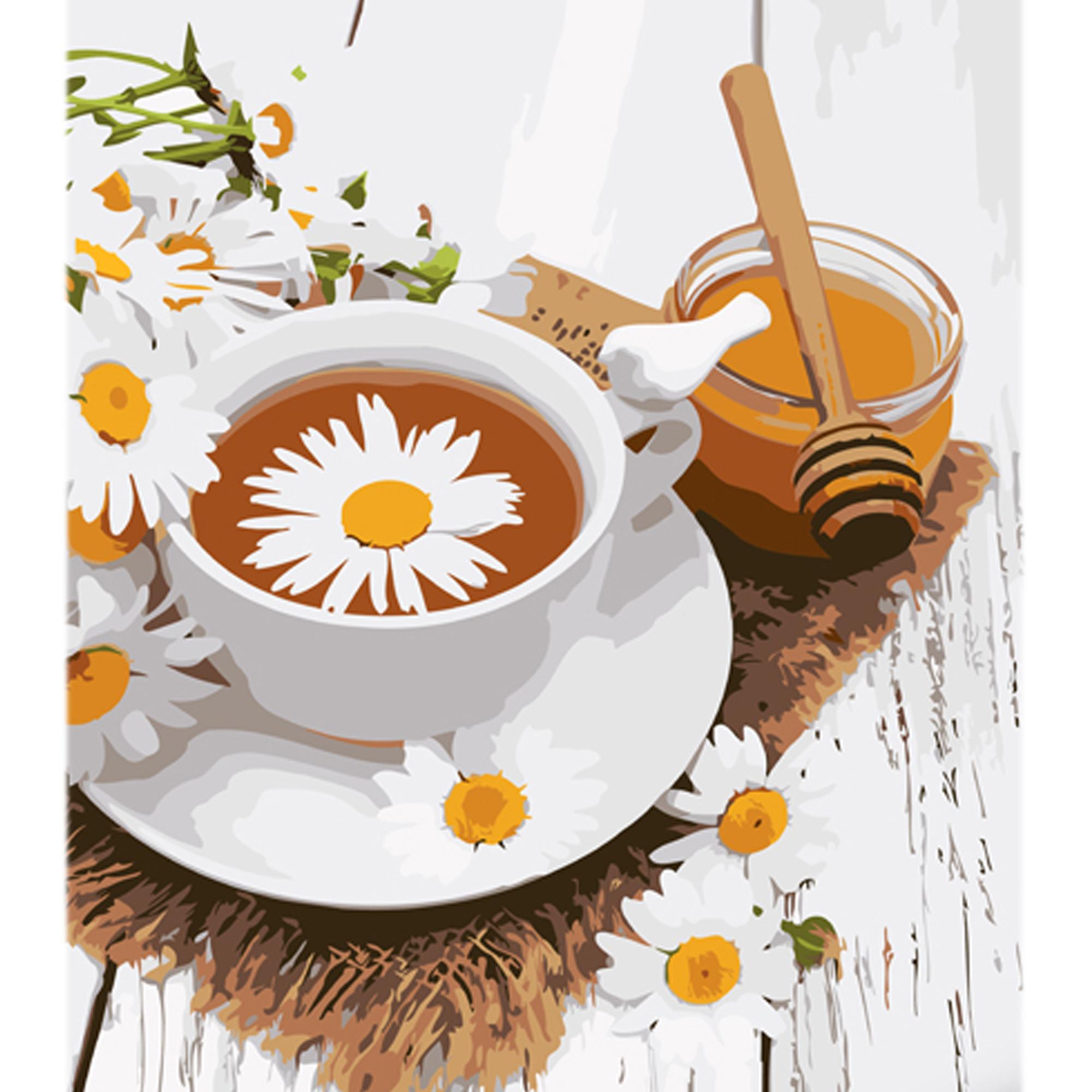 Картина по номерам Strateg Премиум Ромашковый чай с медом с лаком и уровнем 30x40 см (Str-LY34)