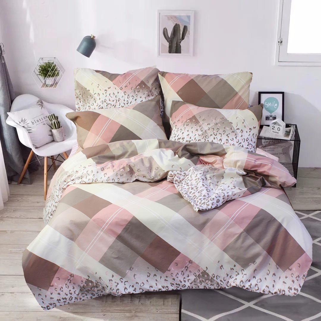 Комплект постельного белья семейный Еней-плюс Т0716 Коричневый/Бежевый/Розовый