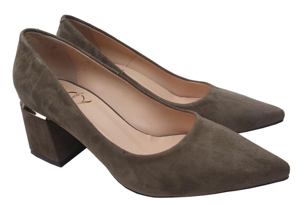 Туфли Aquamarin на каблуке женские из замши р. 38 Хаки (1774-20DT)