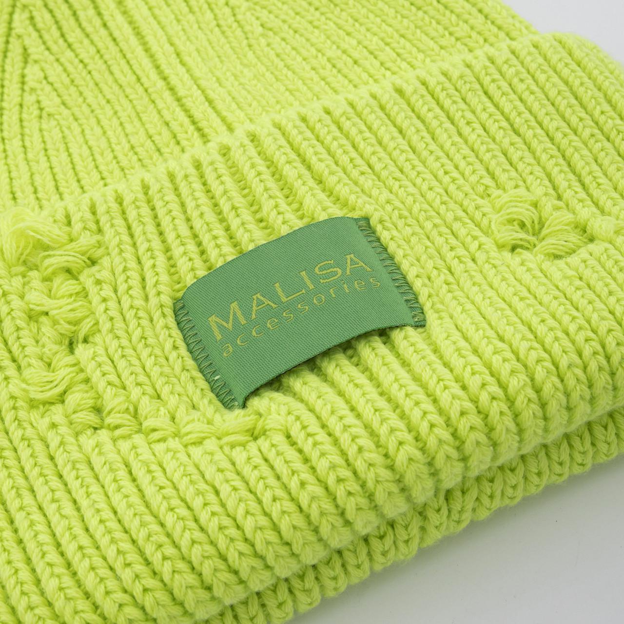 Шапка женская Malisa БРУНО без подкладки рваная с эмблемой на отвороте one size Лайм (254910) - фото 4 Шапка женская Malisa БРУНО без подкладки рваная с эмблемой на отвороте one size Лайм (254910) - фото 4