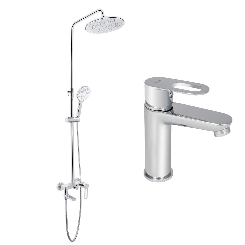 Душевая система универсальная Q-tap ​​Taurus Chrome на три потребителя с изливом/смеситель для раковины Latwa 001