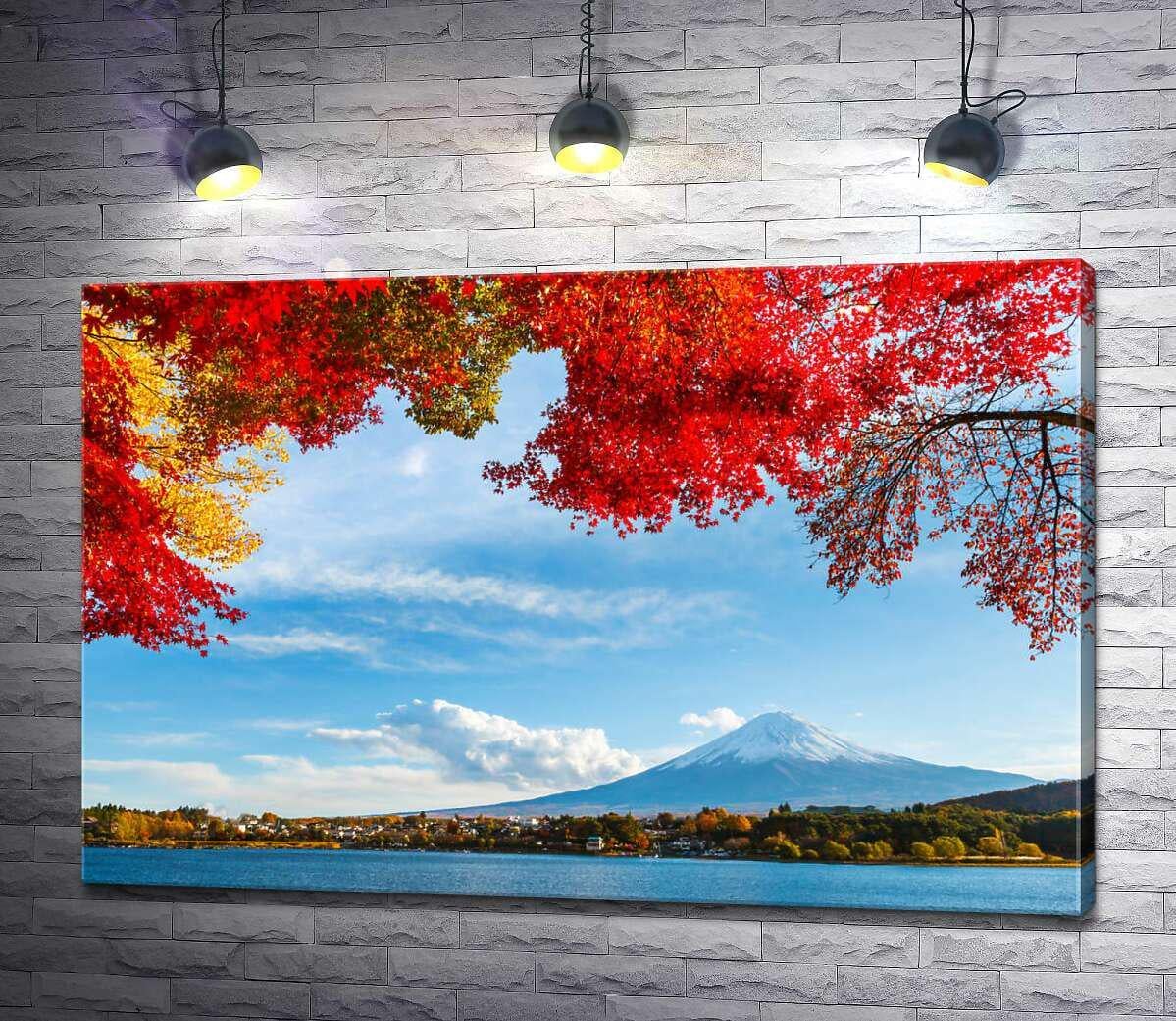 Картина ArtPoster Вид на гору Фудзи (Mount Fuji) из тени осенних деревьев 130x87 см Модуль №1 (002507)