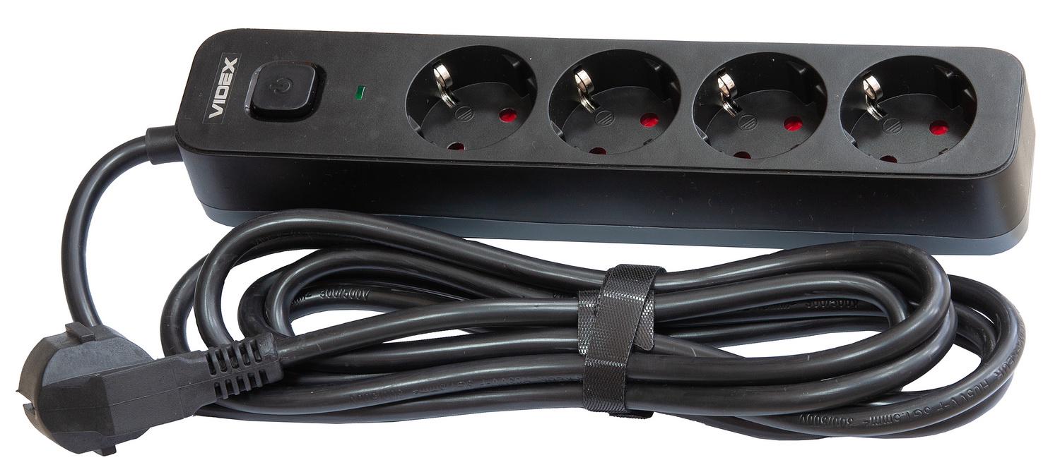 Удлинитель сети VIDEX ONCORD с кнопкой с/с 4п 3 м 3x1,5 мм Black (VF-PD43G-B) - фото 2