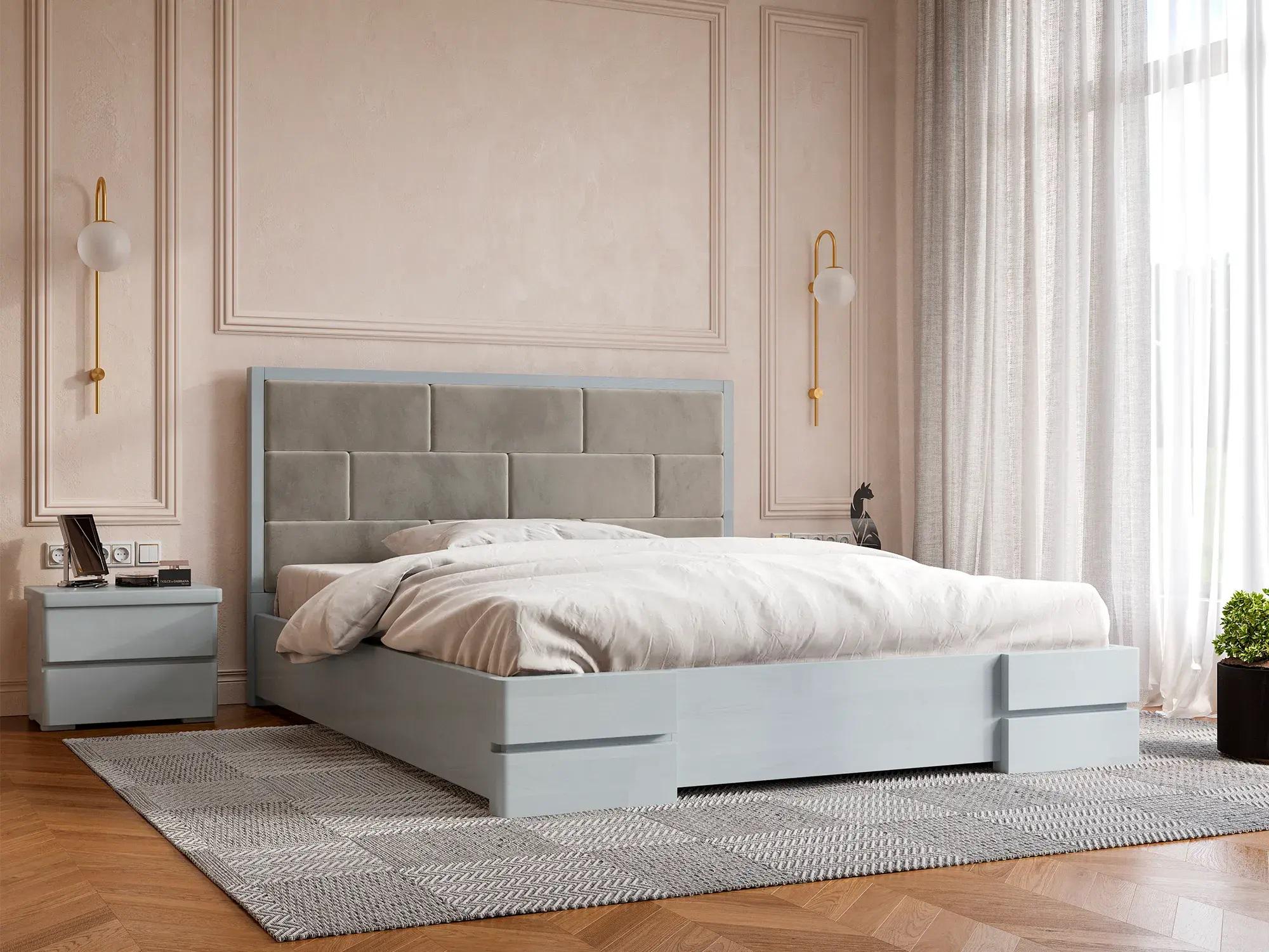 Кровать двуспальная Arbor Drev Тоскана с подъемным механизмом из натурального дерева бук/текстиль 160х200 см Серый/Темно-серый (50970)