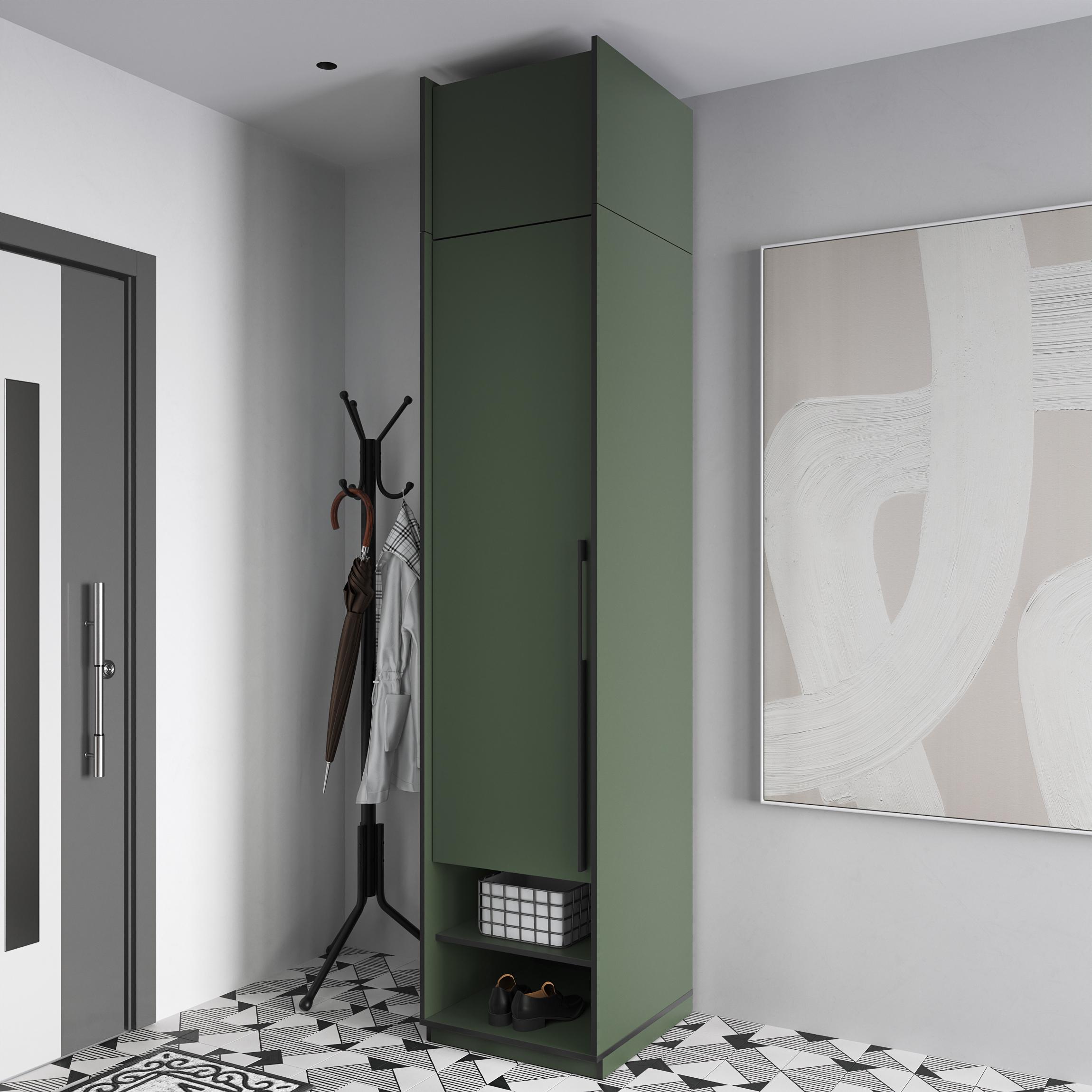 Шкаф-пенал в прихожую однодверный распашный с антресолью на 8 полок 519х2500х570 мм Зеленый (mr-1a-gd) - фото 1
