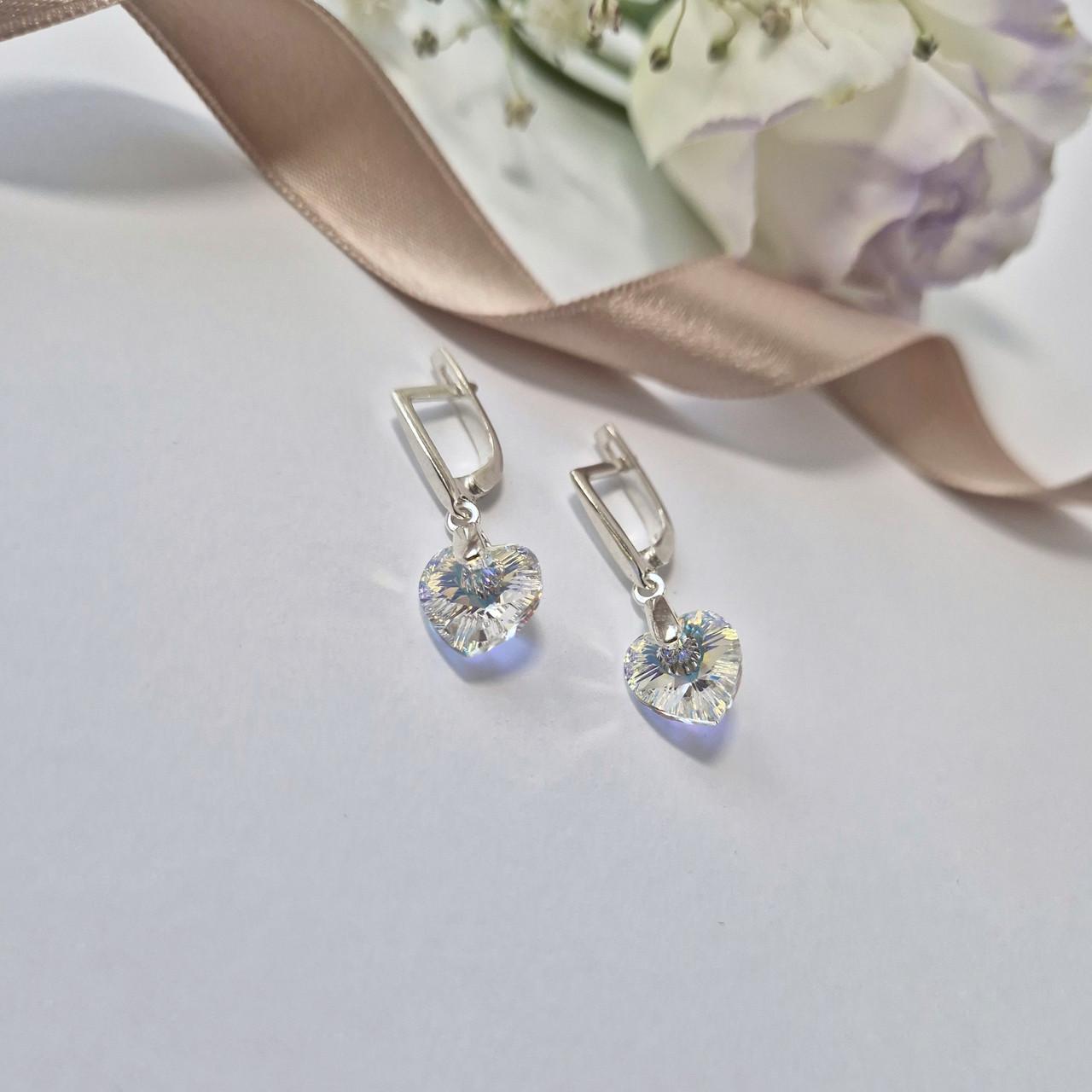 Серьги серебряные с подвеской Сердце камень Сваровски 925 пробы 3,00 г (56228-10)