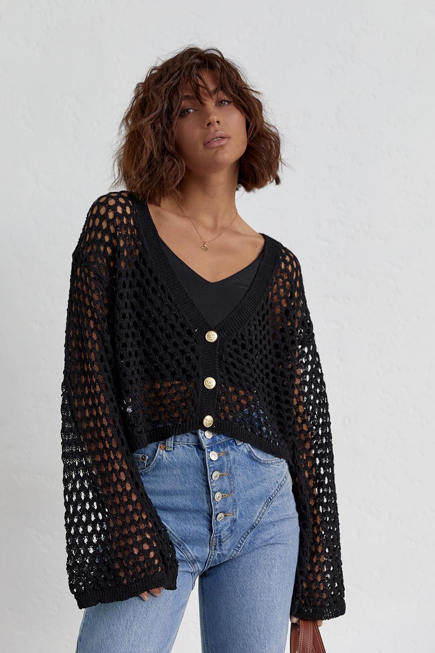 Кардиган укороченный на пуговицах L Черный (11092654) - фото 6 Кардиган укороченный на пуговицах L Черный (11092654) - фото 6