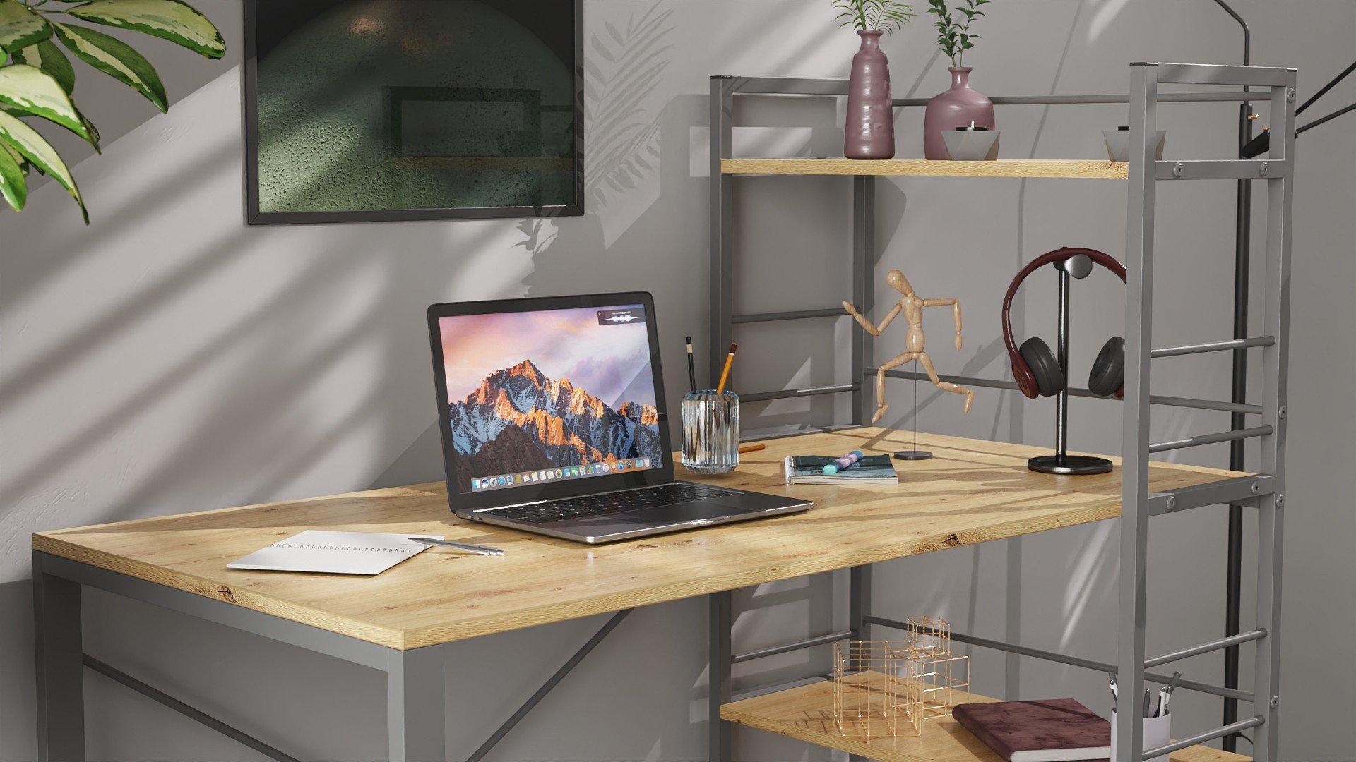 Письменный стол Ferrum-decor Konekt с этажеркой металл/ДСП 16 мм Серый/Дуб Артизан (FRD-104232) - фото 5