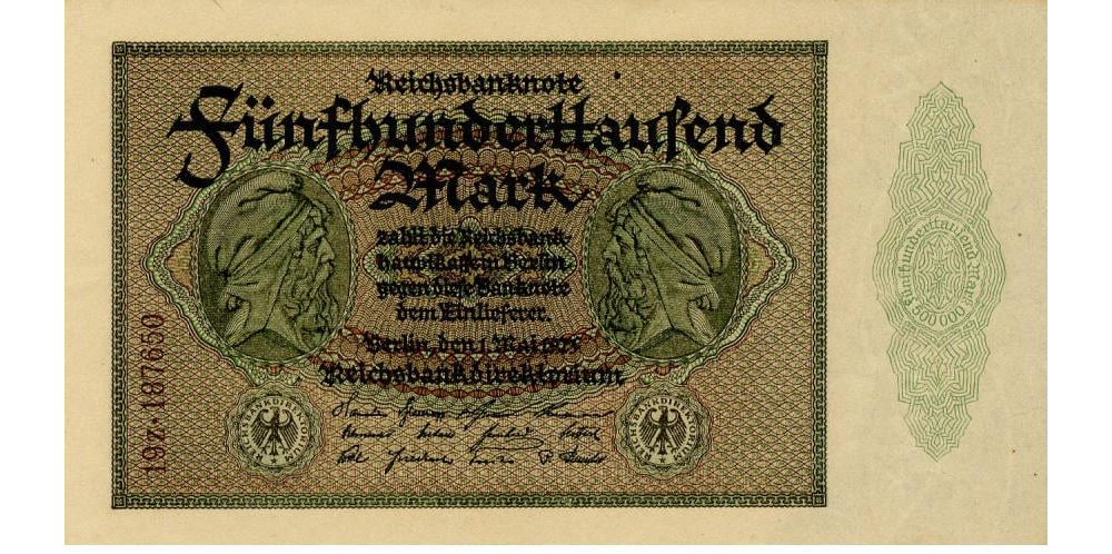 Коллекционная банкнота Германия 500000 марок 1923 AU-UNC (P88b2)