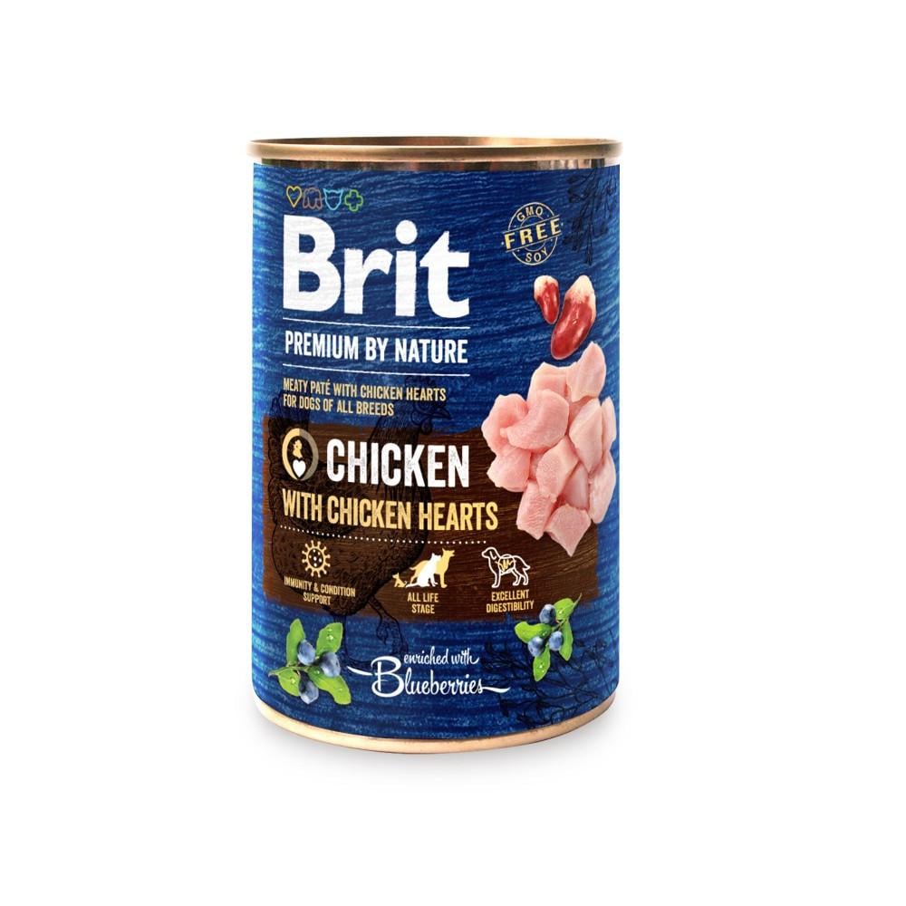 Корм влажный Brit Premium by Nature k консервы для собак с курицей и куриным сердцем 400 г (8595602561780)