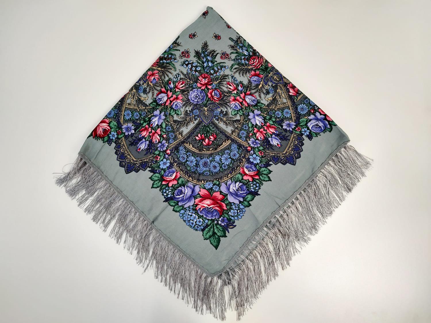 Платок Bona Sera01 с цветочным орнаментом вискоза 90х90 см Желто Черный (29439593)