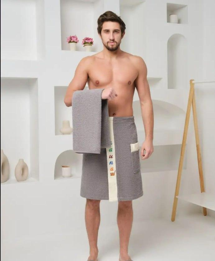 Набор полотенец мужских для сауны Махра Серый (2226882005) - фото 1