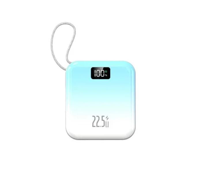 Повербанк мини 10000 mAh с быстрой зарядкой 22,5W с Power Delivery 20W и встроенными кабелями Lightning и Type-C Blue