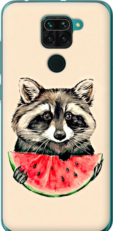 Чехол на Xiaomi Redmi Note 9 Енотик с арбузом (4605t-2017-42517)