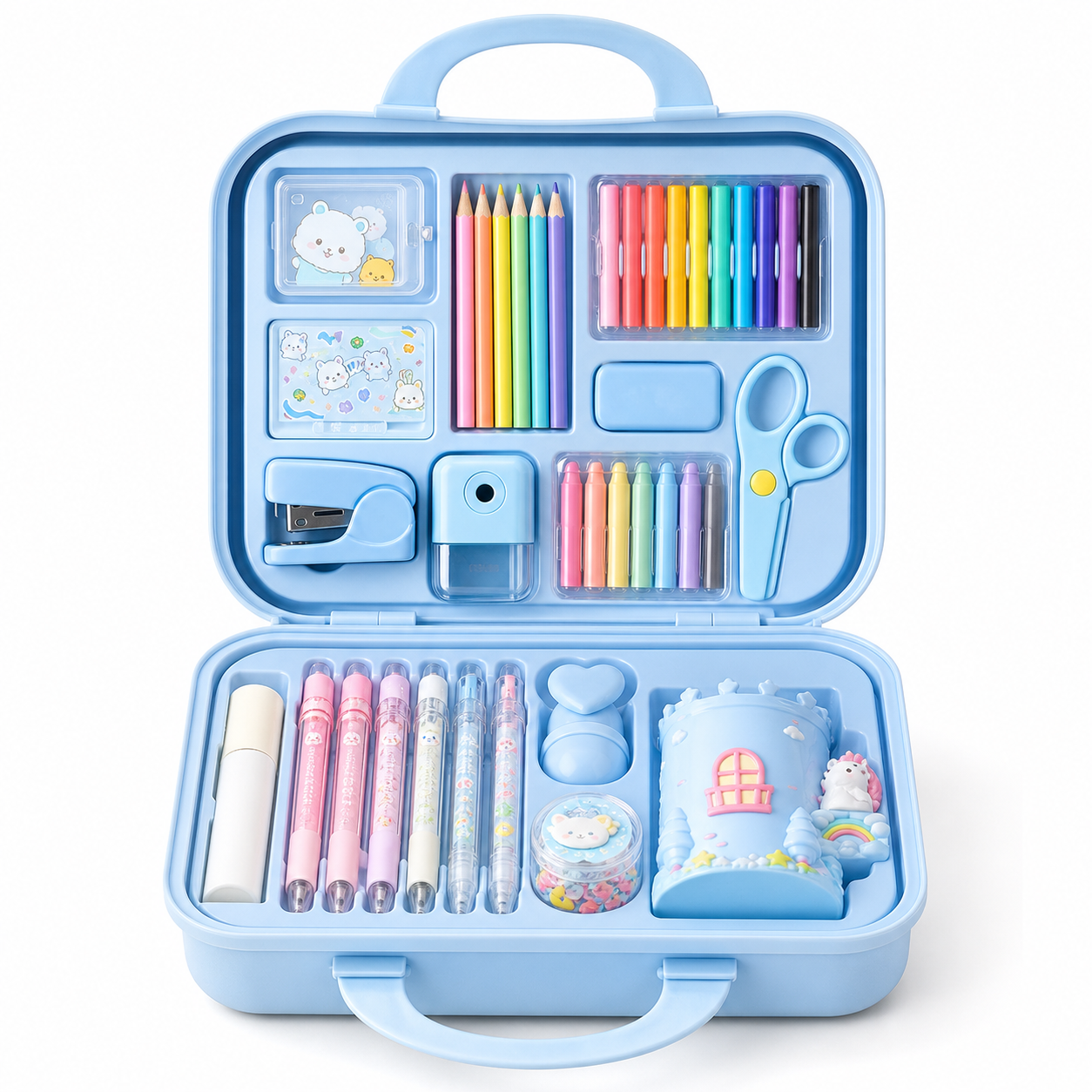 набор канцелярский Детский в 3D-чемодане Микс 34 предмета цветов (STATIONERY-34-3D)