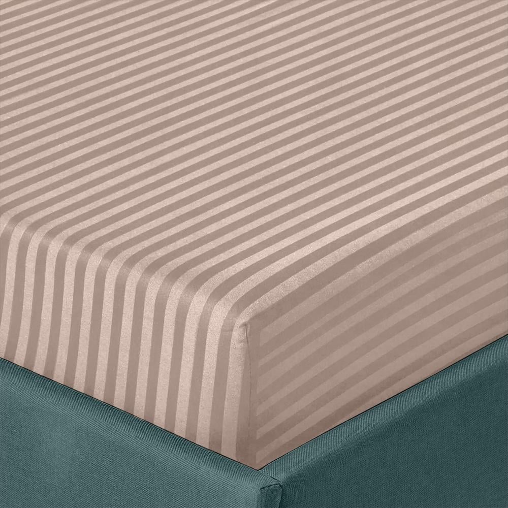 Простирадло на резинці Zastelli Stripes 1 см сатин бавовна 160х200+25 см Айворі (22282)