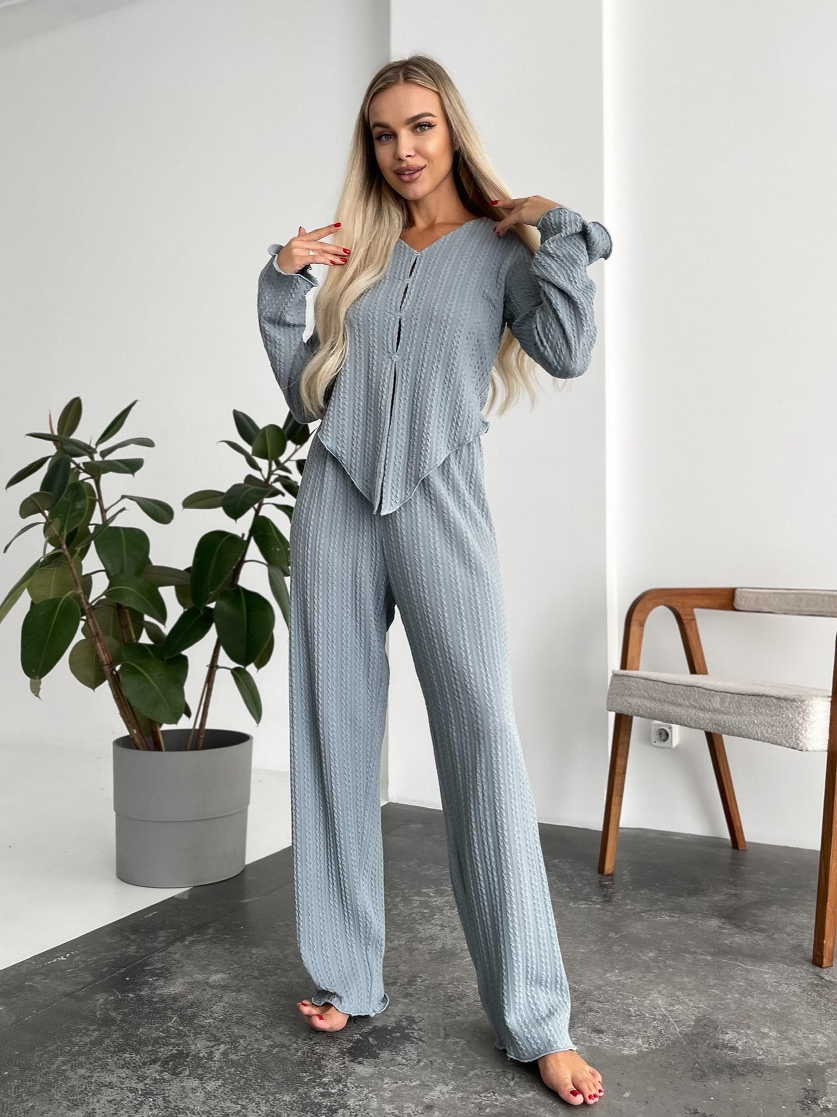 Комплект пижамный женский Nova Vega рубашка/штаны р. 48 M-L Серый (102-100869) Комплект пижамный женский Nova Vega рубашка/штаны р. 48 M-L Серый (102-100869)