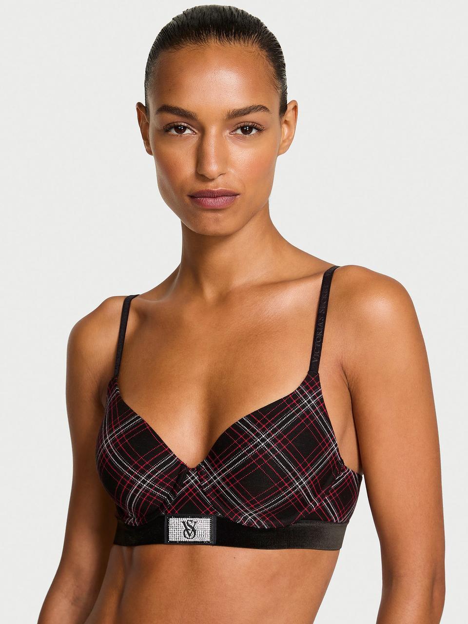 Бюстгальтер Victoria's Secret Shine Patch Velvet Lightly Lined Full-Coverage Bra 75D Чорний (2926678827117)