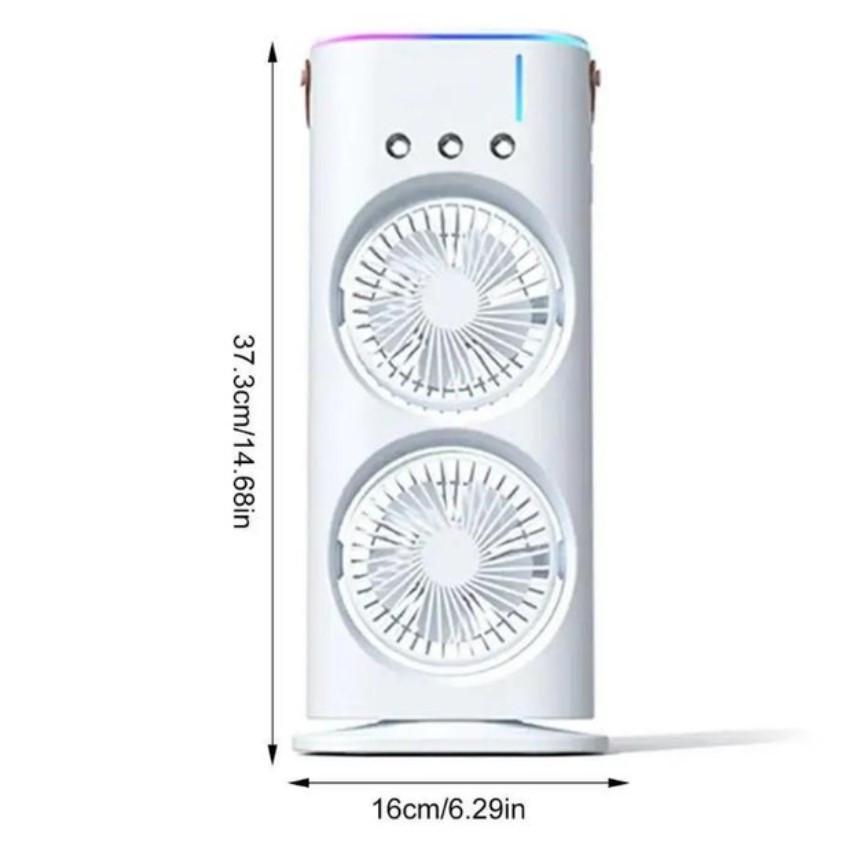 Вентилятор-зволожувач повітря подвійний настільний з LED підсвіткою RGB/на акумуляторі/USB/з пультом (MX-00009132) - фото 2 Вентилятор-зволожувач повітря подвійний настільний з LED підсвіткою RGB/на акумуляторі/USB/з пультом (MX-00009132) - фото 2