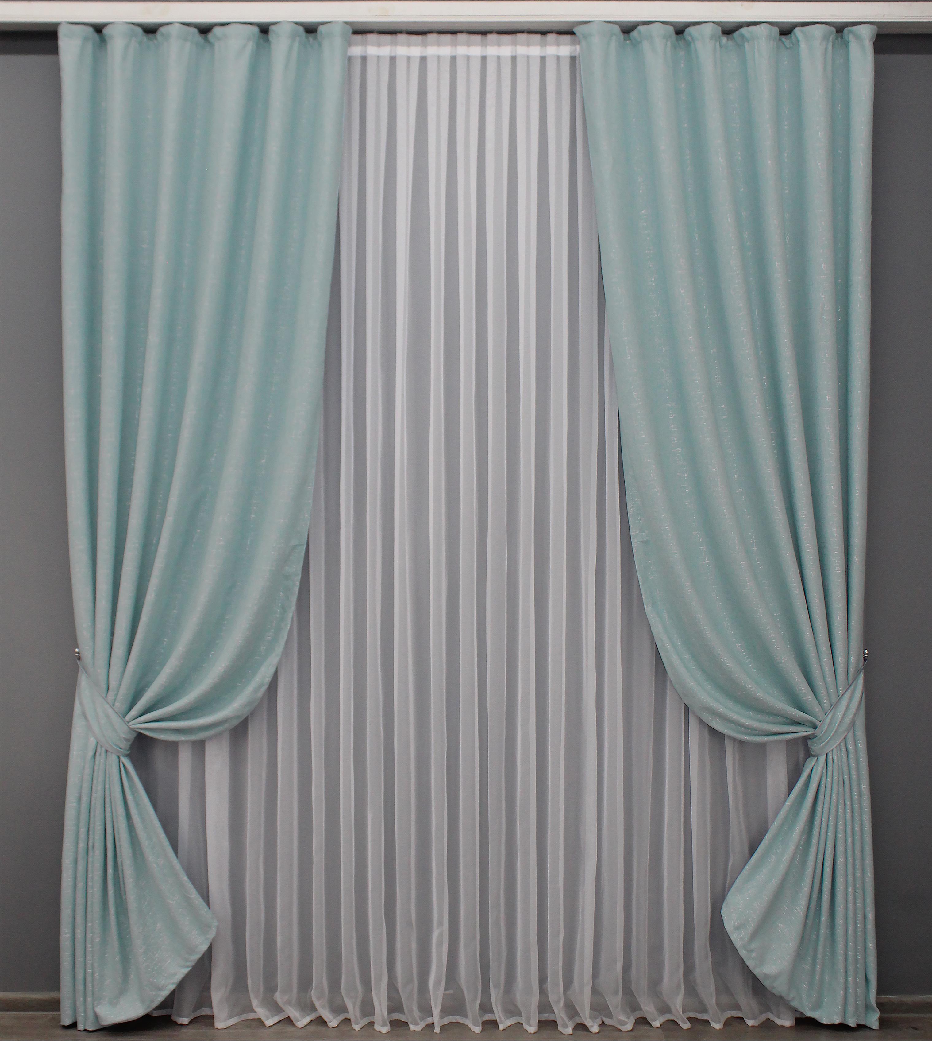 Комплект штор VR-Textil №1378ш лен 100х270 см 2 шт. Голубой (31-638)