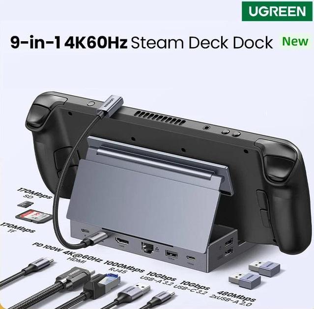 Док-станция Ugreen 9в1 100W для Steam Deck HDMI 4K/RJ45/USB-A/SD/TF/USB-C 100W - фото 7