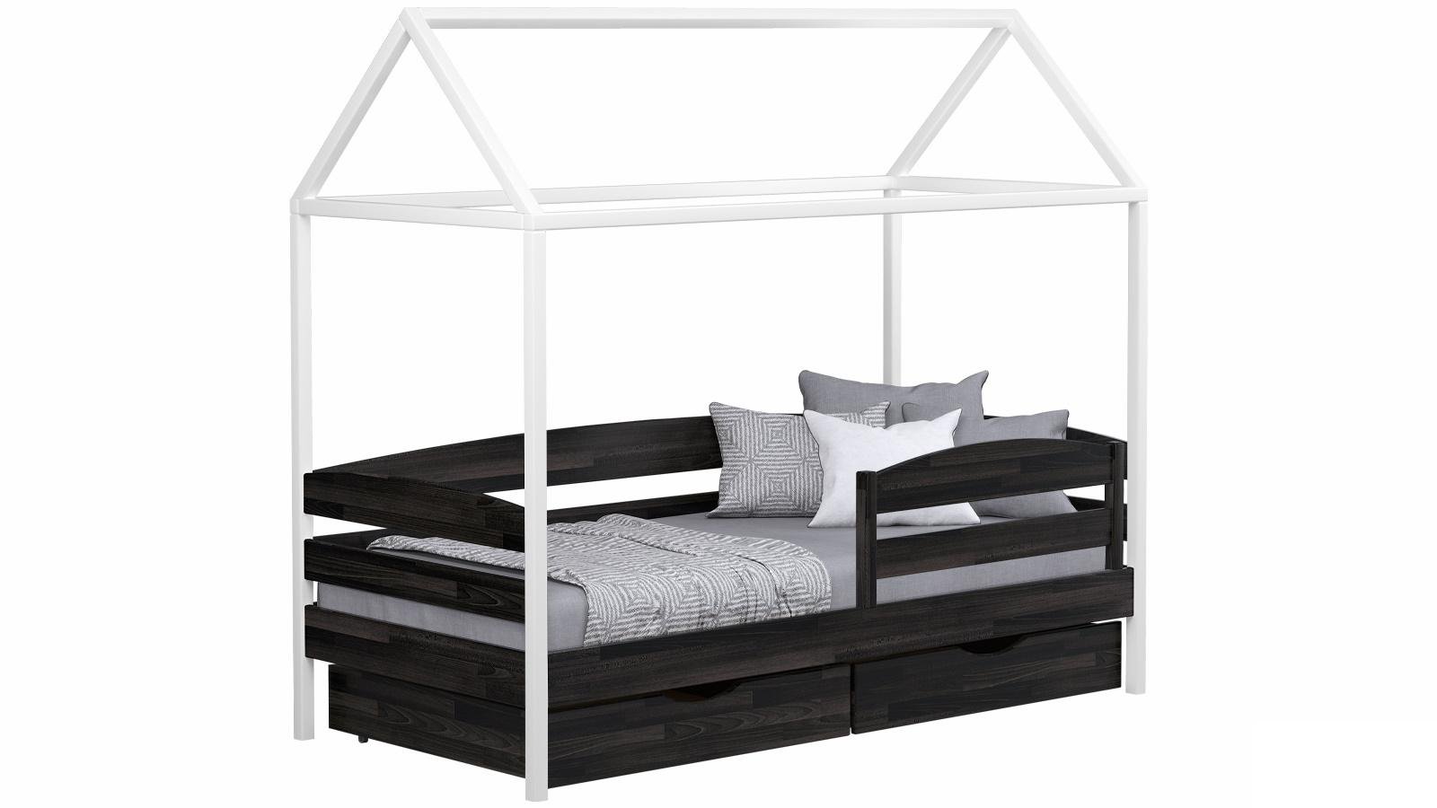 Кровать деревянная детская АММИ ПЛЮС с ящиками и защитным бортиком 200х80 см Белый/Венге