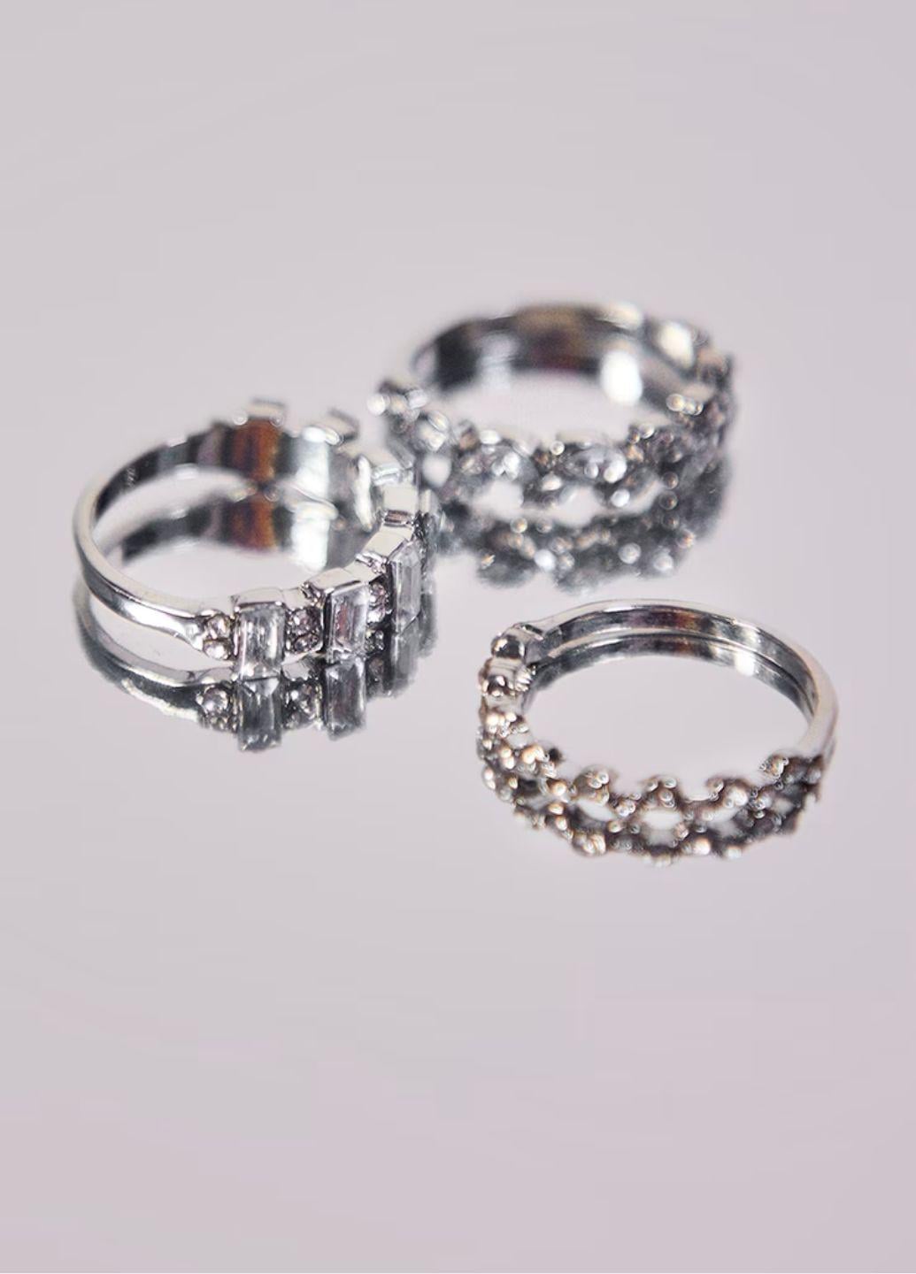 Набор женских колец с камнями Pretty Little Thing 12287 3 шт. Серебристый