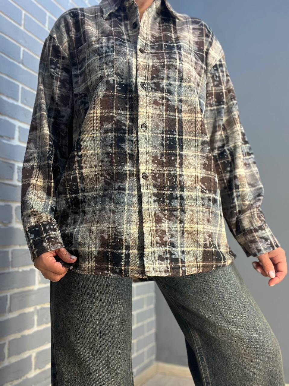 Сорочка жіноча A-N 2775 картата варена в клітинку оверсайз коттон OS Коричневий (2908) - фото 3 Сорочка жіноча A-N 2775 картата варена в клітинку оверсайз коттон OS Коричневий (2908) - фото 3