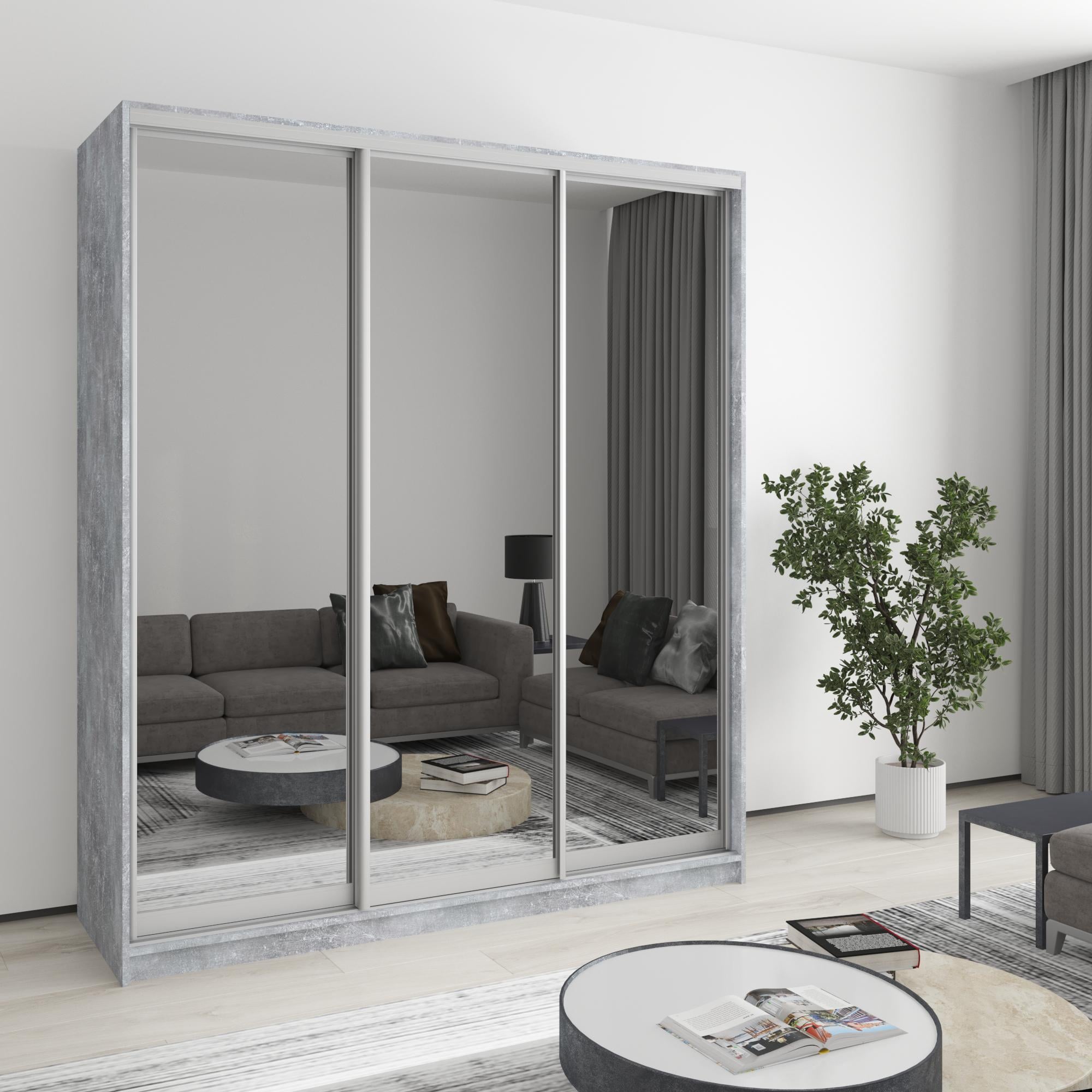 Шкаф-купе трехдверный MebelStar Уни AL 3 Зеркала 180x60x210 см Бетон (MBS-3133)