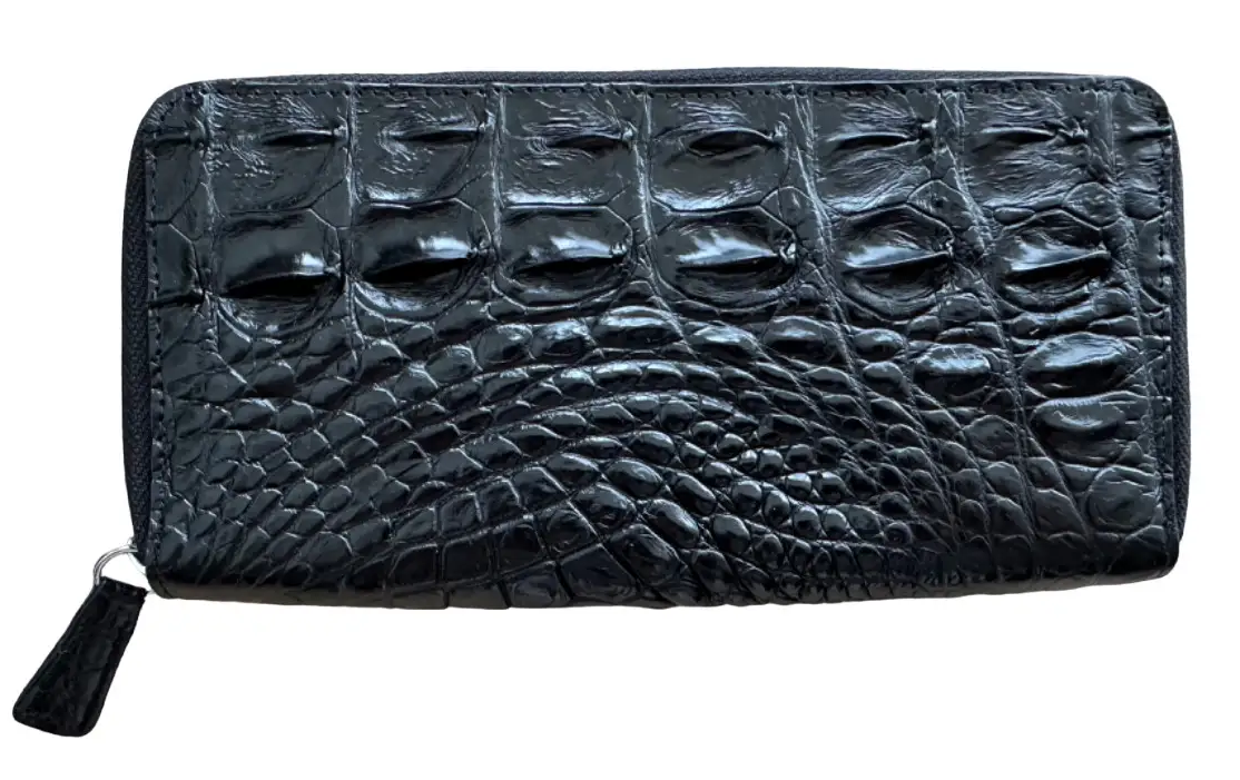 Кошелек Ekzotic leather из натуральной кожи крокодила на молнии Черный (cw03_1)