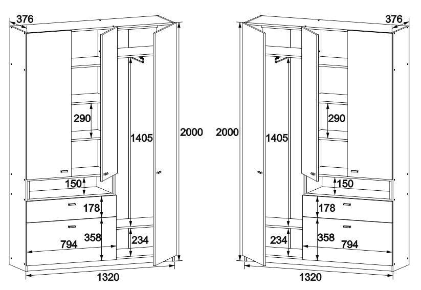 Шафа для одягу Майстер Форм Тетріс лівостороння 1320х376х2000 мм Німфея альба/Крафт золотий (33105) - фото 3 Шафа для одягу Майстер Форм Тетріс лівостороння 1320х376х2000 мм Німфея альба/Крафт золотий (33105) - фото 3