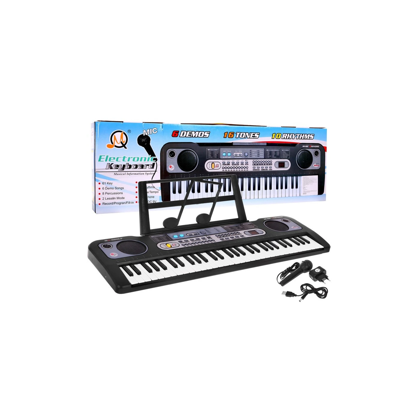 Детский синтезатор 5+/подставка для нот/микрофон/запись радио USB MP3 (430008)