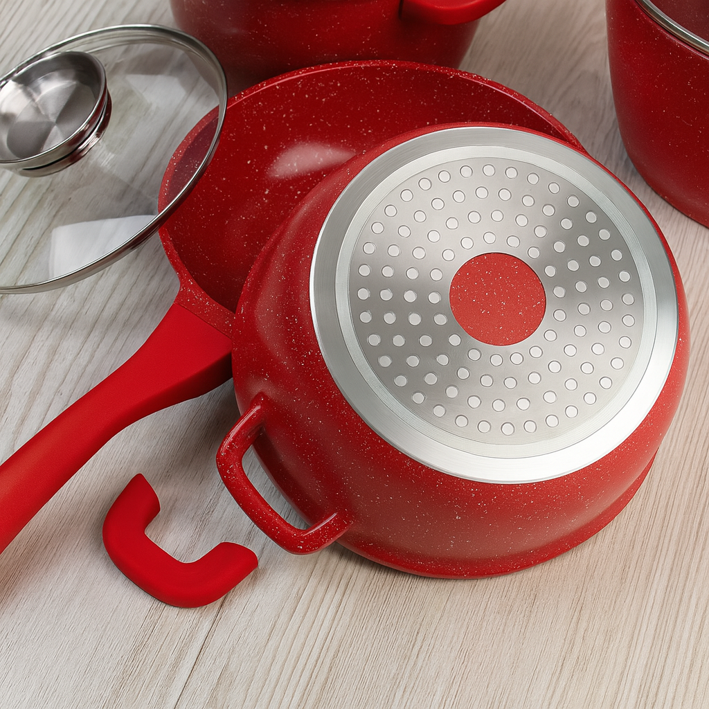 Набір кухонного посуду Bellmax BM-120 з литого алюмінію з гранітним антипригарним покриттям 9 пр. Червоний (54151467) - фото 3