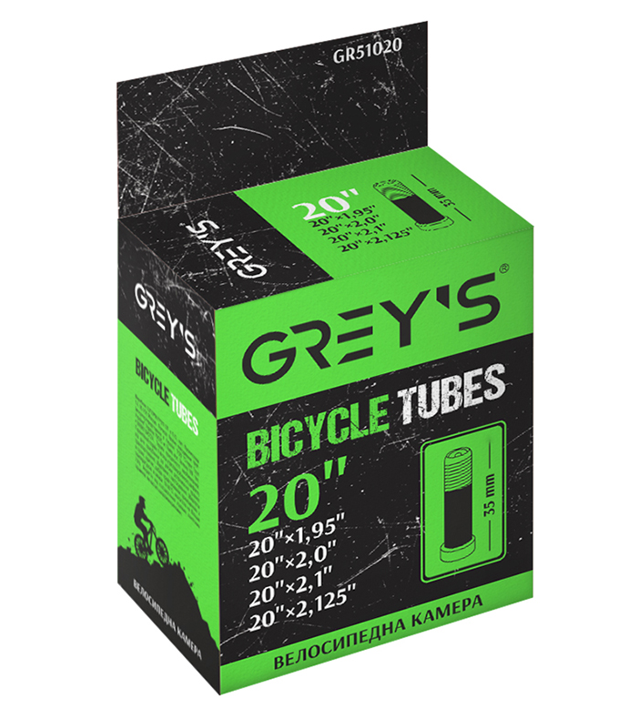 Велокамера GREY'S 20"х1,95"/2,125" AV 35 мм (GR51020) Велокамера GREY'S 20"х1,95"/2,125" AV 35 мм (GR51020)