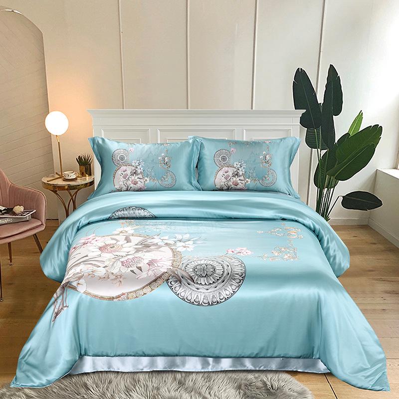 Комплект постельного белья Silk Kiss King Size Пион 200x230 см Голубой (12765373)