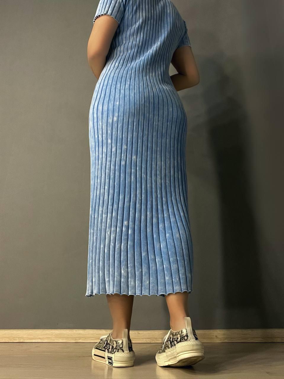 Платье женское Fashion 3042 длинная трапеция трикотажное в рубчик OS Голубой (26404729) - фото 4 Платье женское Fashion 3042 длинная трапеция трикотажное в рубчик OS Голубой (26404729) - фото 4