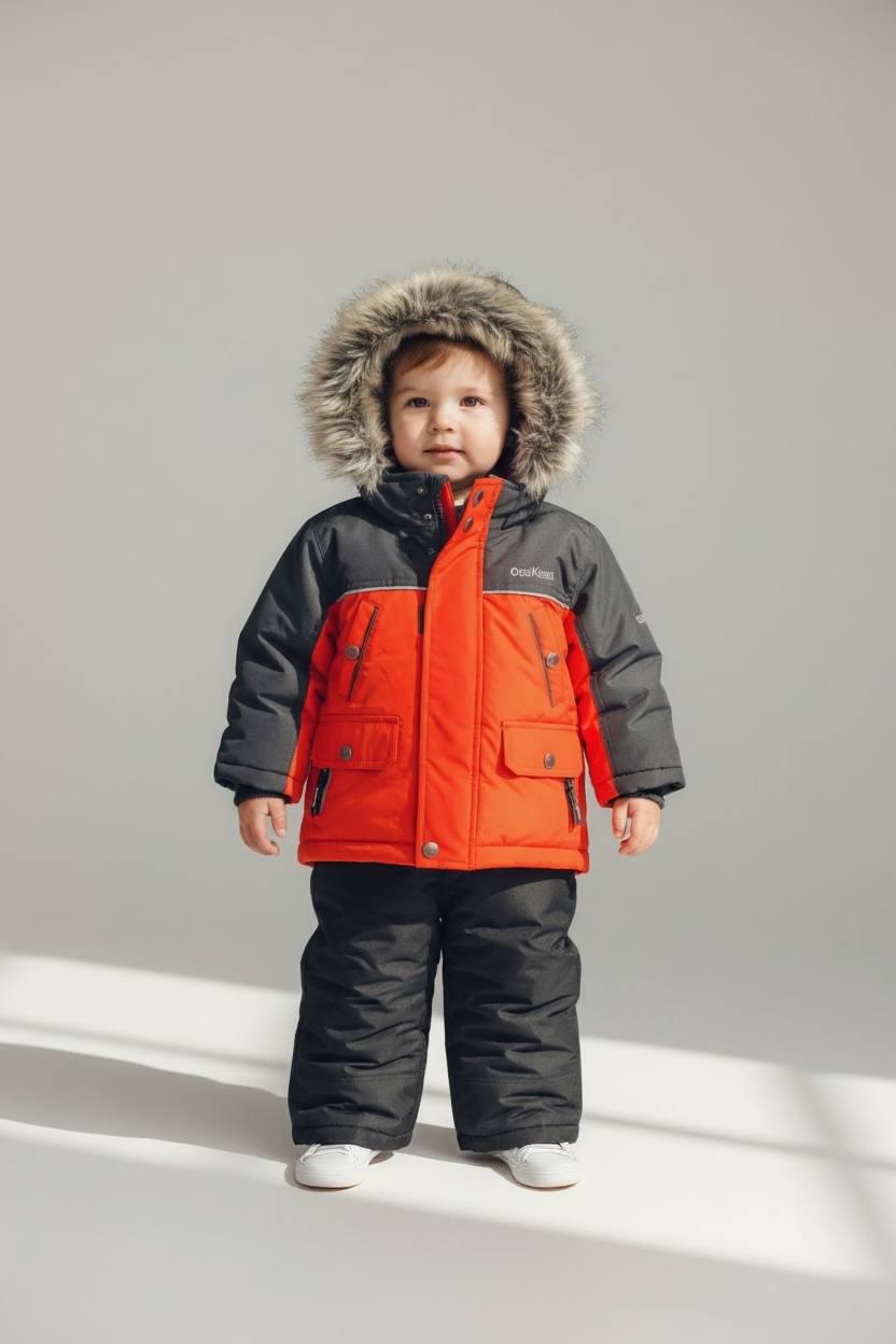 Зимовий комплект OshKosh куртка/напівкомбінезон/шапка/баф 12 місяців 72-76 см Сірий/Червоний