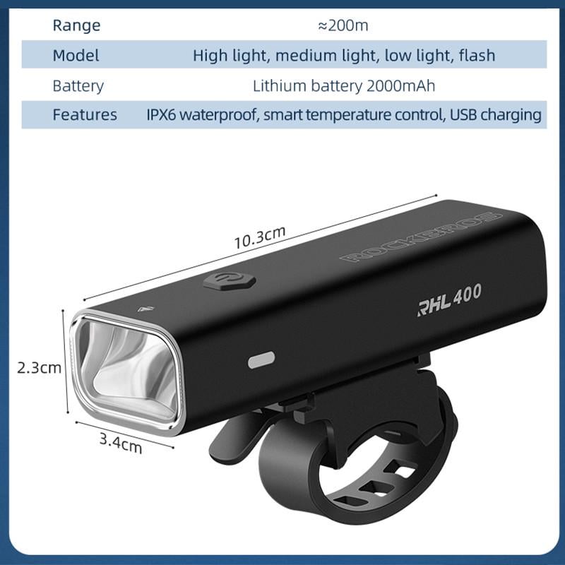 Ліхтар велосипедний Rockbros RHL 400 LUM 2000 мАг (11401733) - фото 10
