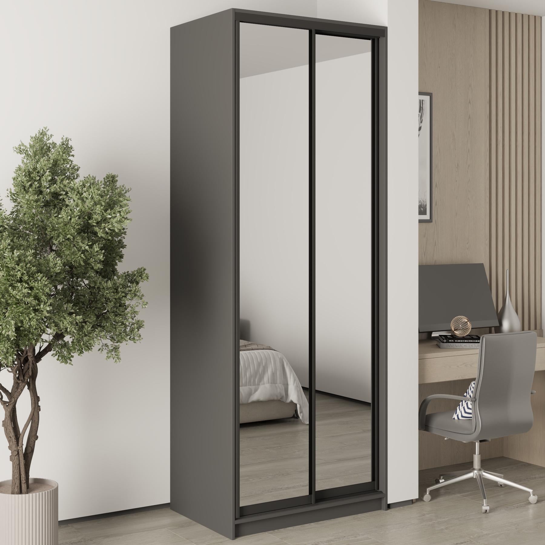 Шкаф-купе двухдверный MebelStar Уни BG 2 зеркала 90x60x240 см Антрацит (MBS-10551)