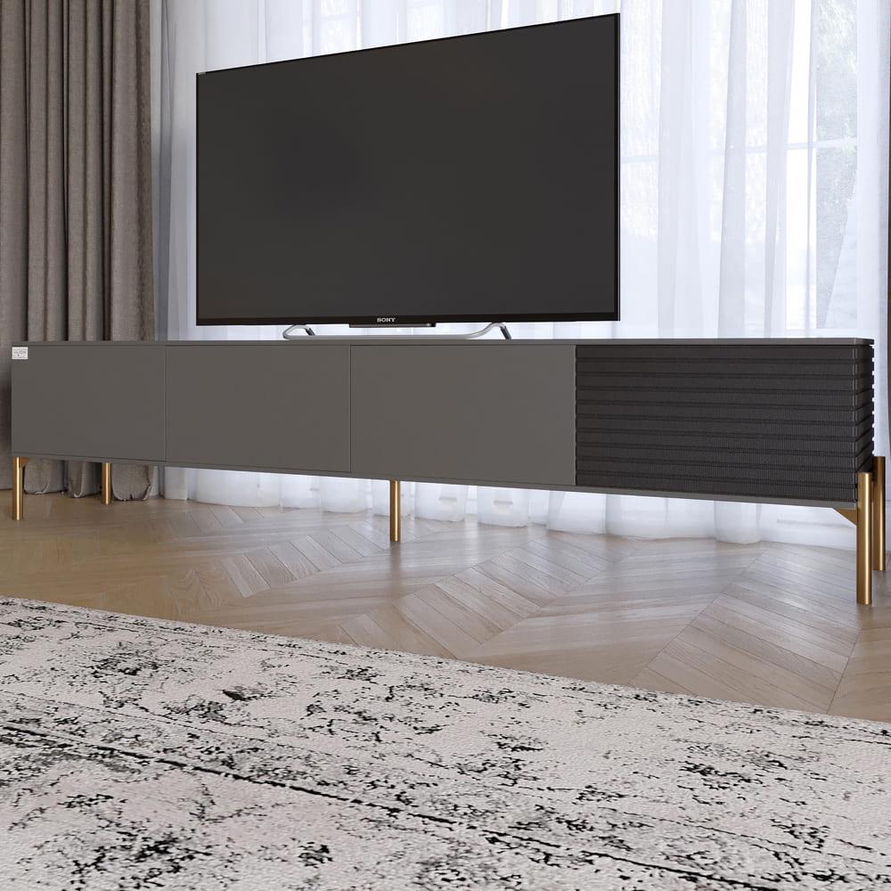 Тумба под телевизор Lion Грей на золотых металлических ножках Антрацит/Асфальт (000-000-2441)