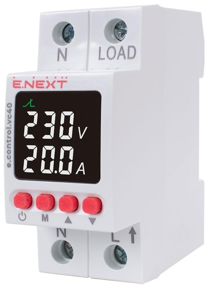 Реле контроля напряжения и тока однофазное E.NEXT e.control.vc40 40А с индикацией (p0690029) - фото 1