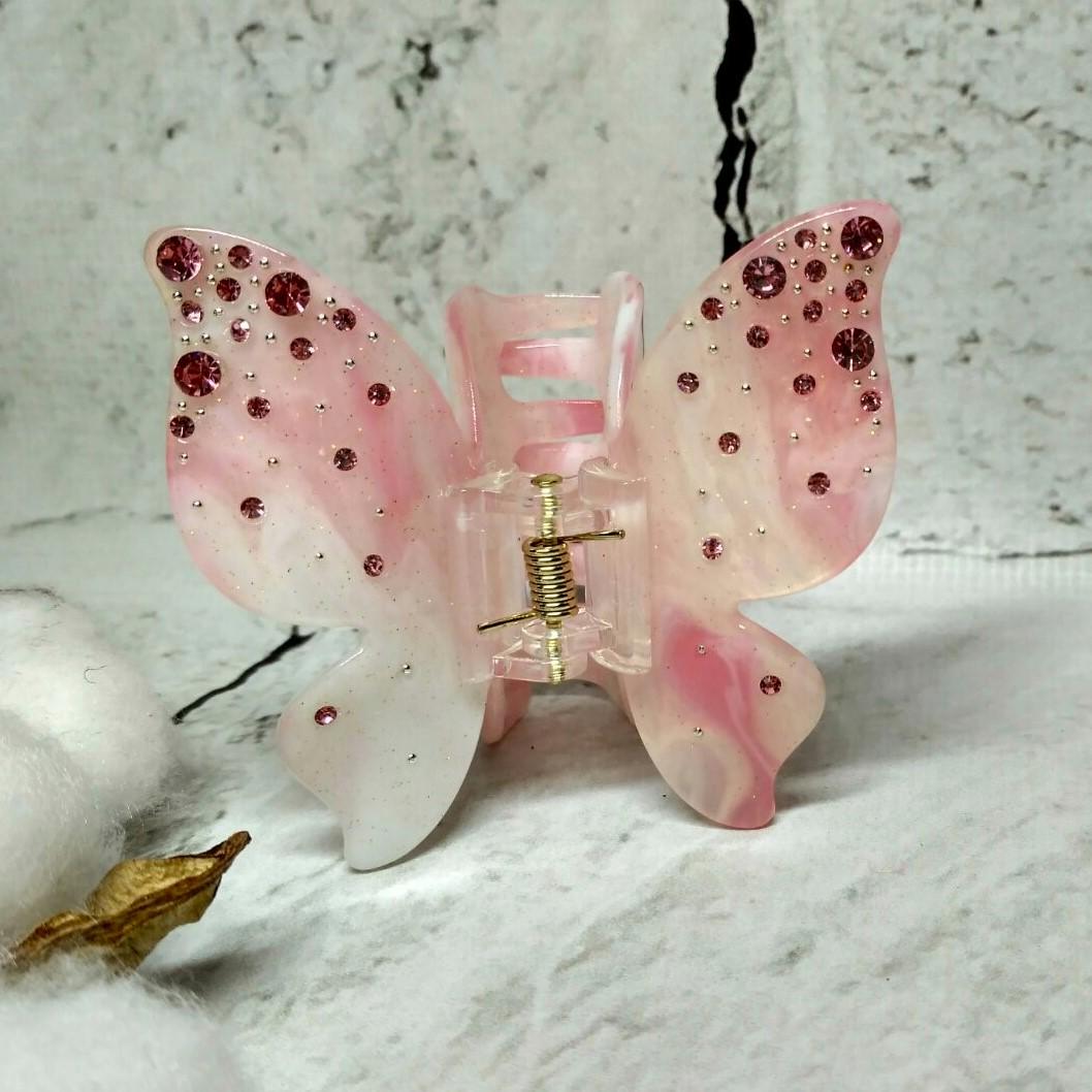 Краб для волос Бабочка перламутр меняет цвет на солнце заколка зажим 6,3х6,3 см Розовый (12918-6)