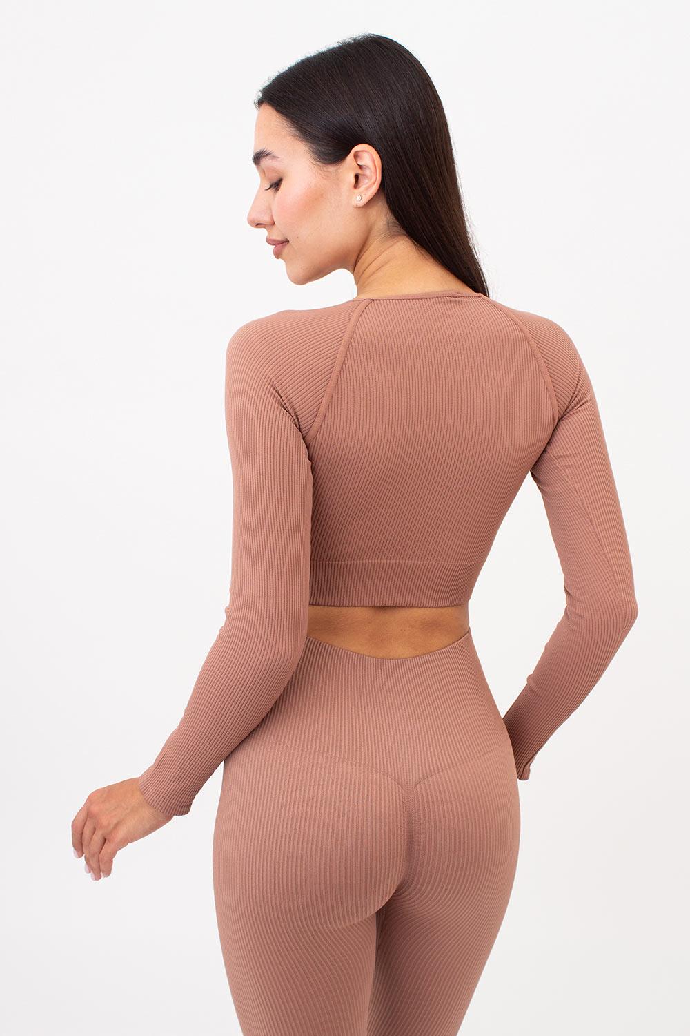 Топ укороченный Giulia CROP TOP с длинным рукавом RIB one size Brown-mokko (4823116929401) - фото 2 Топ укороченный Giulia CROP TOP с длинным рукавом RIB one size Brown-mokko (4823116929401) - фото 2